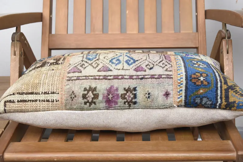Turkish Corner Pillow Sham, Ethnical Kilim Rug Pillow, Cushion Cover, 12x20 Blue Cushion Cover, Interior Designer Pillow, Gift Pillow - 5