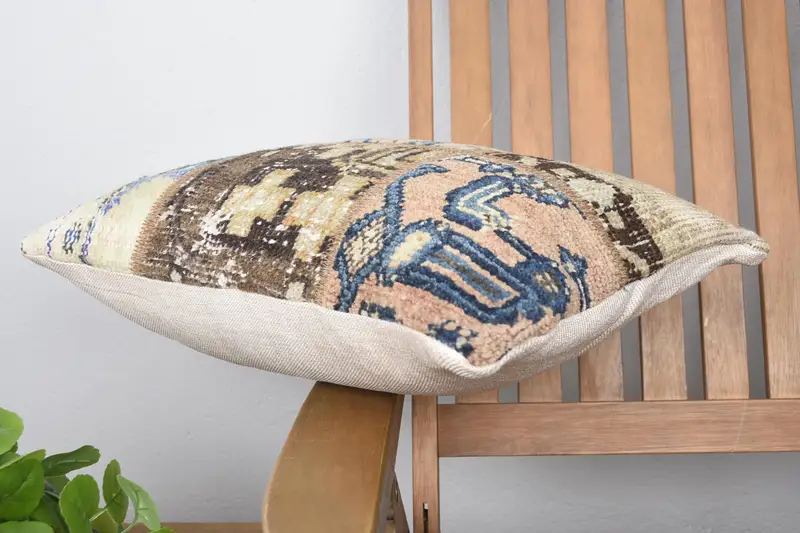 Turkish Corner Pillow Sham, Ethnical Kilim Rug Pillow, Cushion Cover, 12x20 Blue Cushion Cover, Interior Designer Pillow, Gift Pillow - 6