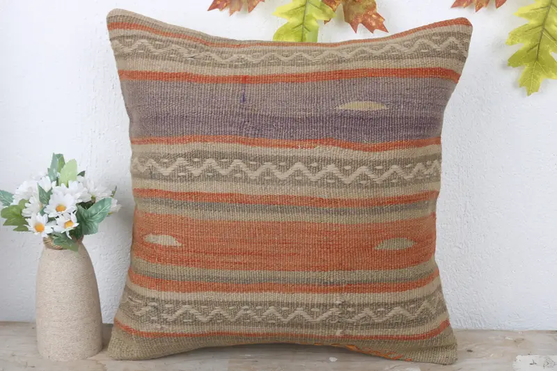 Accent Pillow Sham, Throw Kilim Pillow, Pillow, Kilim Pillow, Handmade Kilim Cushion, 16x16 Red Pillow Cover, Morroccon Kilim Cushion Cushion - 2