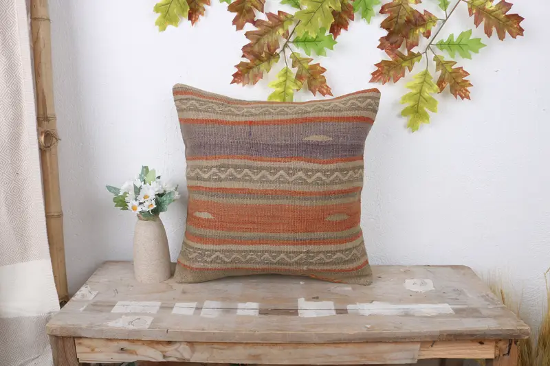 Accent Pillow Sham, Throw Kilim Pillow, Pillow, Kilim Pillow, Handmade Kilim Cushion, 16x16 Red Pillow Cover, Morroccon Kilim Cushion Cushion - 1