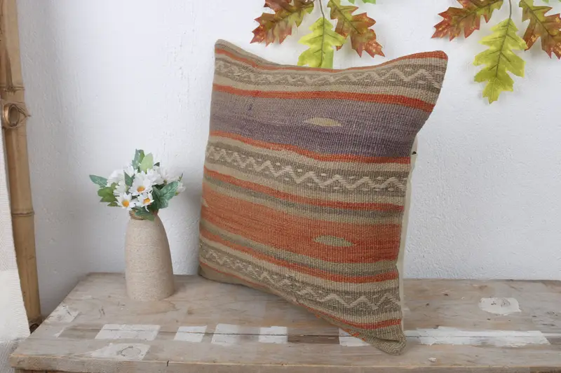 Accent Pillow Sham, Throw Kilim Pillow, Pillow, Kilim Pillow, Handmade Kilim Cushion, 16x16 Red Pillow Cover, Morroccon Kilim Cushion Cushion - 4