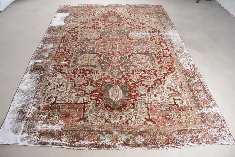 Vintage 8.4x8.9 ft Halı, Türk Büyük Boy Halı, Kırmızı Puantiyeli Halı - 1