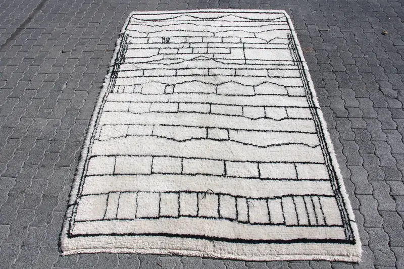 Alfombra vintage turca, alfombra grande de 5,2x8,4 pies, alfombra marroquí Oushak blanca - 1