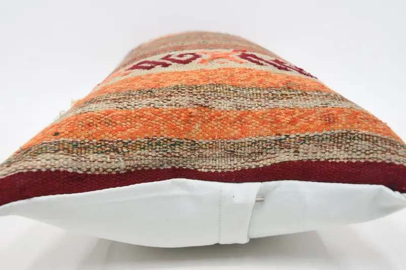 Orange & Red Geometric Embroidered Pillow, 12x24 Inches Size Pillow - 5