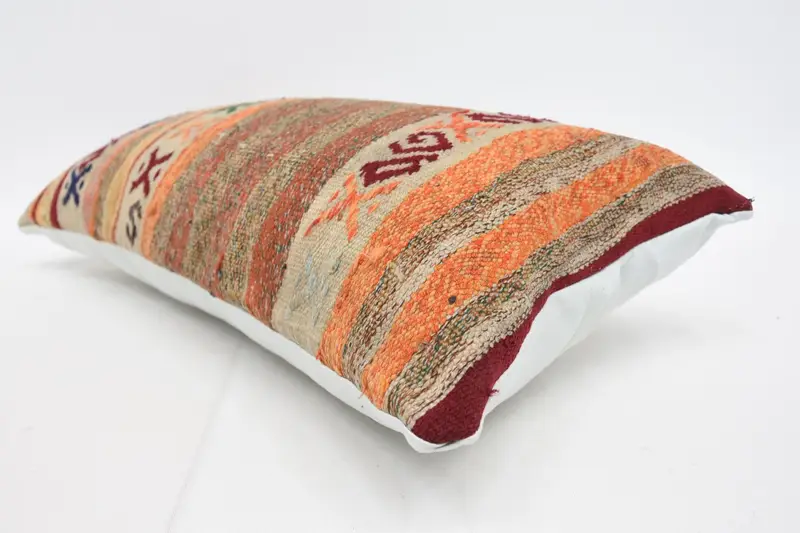 Orange & Red Geometric Embroidered Pillow, 12x24 Inches Size Pillow - 6