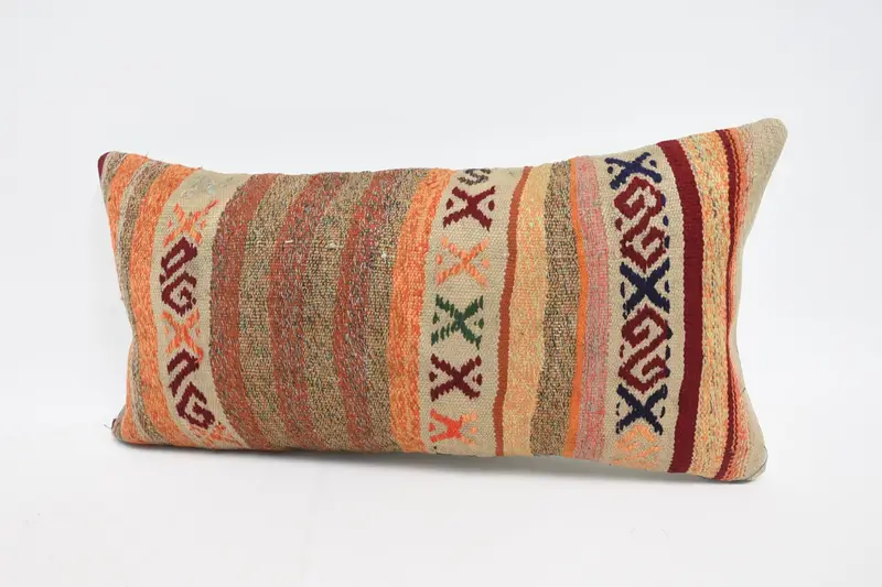 Orange & Red Geometric Embroidered Pillow, 12x24 Inches Size Pillow - 4