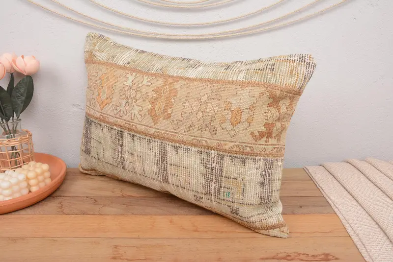 16x24 Inch Handmade Patchwork Pillow, Green & Beige Decorative Pillow - 4