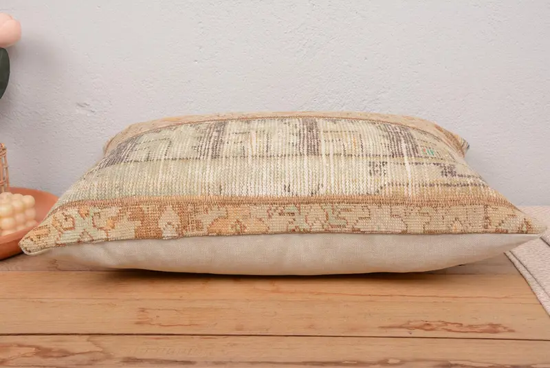 16x24 Inch Handmade Patchwork Pillow, Green & Beige Decorative Pillow - 5