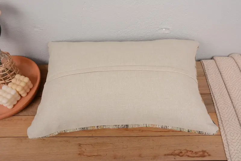 16x24 Inch Handmade Patchwork Pillow, Green & Beige Decorative Pillow - 6