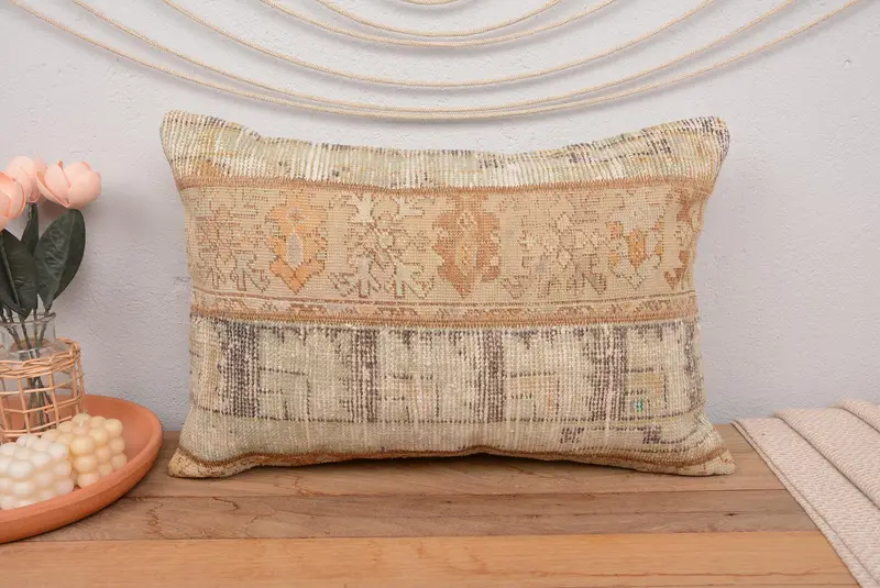 16x24 Inch Handmade Patchwork Pillow, Green & Beige Decorative Pillow - 2