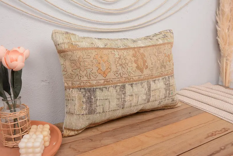 16x24 Inch Handmade Patchwork Pillow, Green & Beige Decorative Pillow - 1