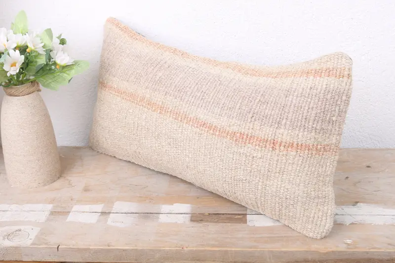 8x16 Beige Cushion Case, Handmade Kilim Cushion, Interior Designer Pillow, Bolster Throw Cushion, Kilim Pillow Cover, Cushion Cover - 4