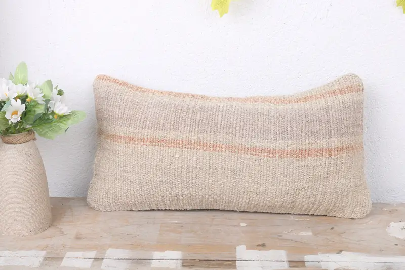 8x16 Beige Cushion Case, Handmade Kilim Cushion, Interior Designer Pillow, Bolster Throw Cushion, Kilim Pillow Cover, Cushion Cover - 2