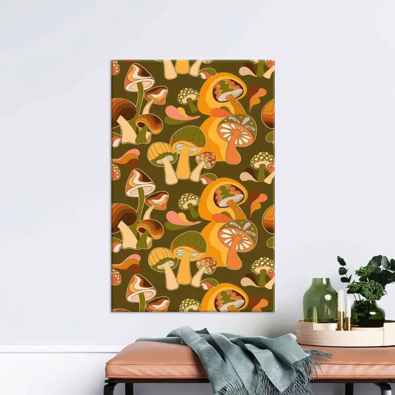 Trendy Mantar Desenli Kanvas: Oyun Odası ve Yatak Odası için Minimal Sanat