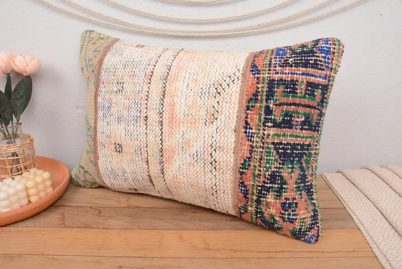 Orange & Green 16x24 Handmade Patchwork Pillow, Vintage Rectangle Throw - 4
