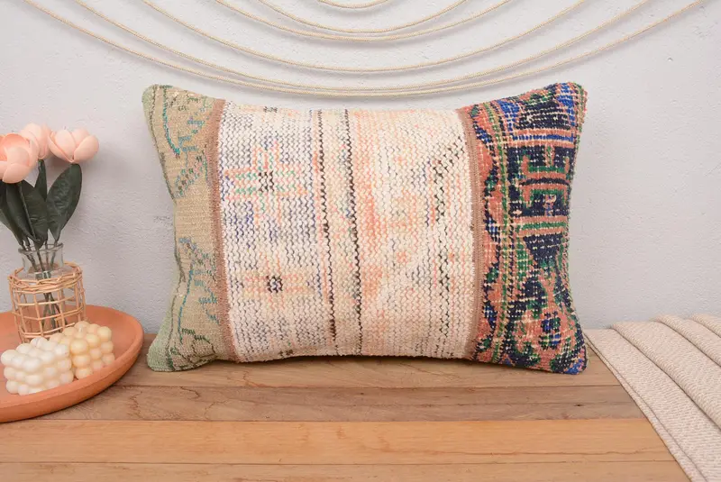 Orange & Green 16x24 Handmade Patchwork Pillow, Vintage Rectangle Throw - 2