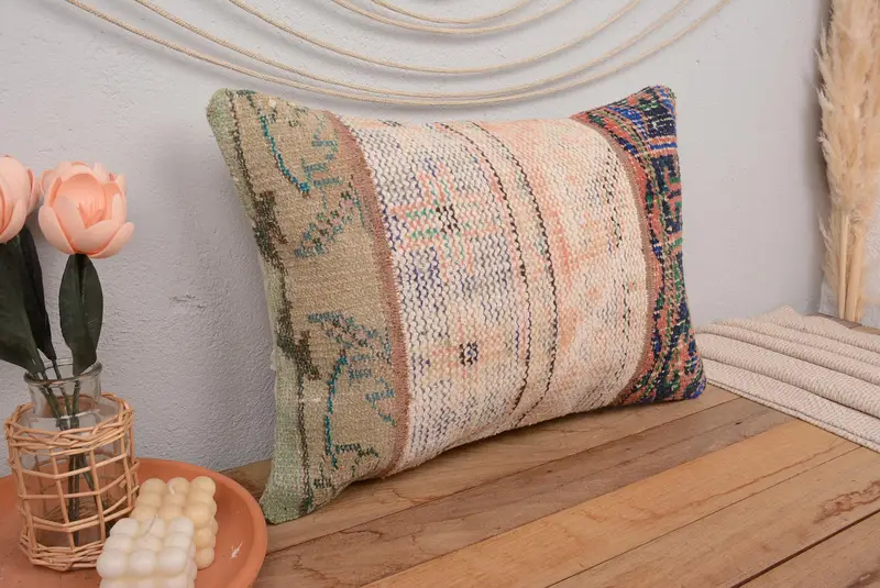 Orange & Green 16x24 Handmade Patchwork Pillow, Vintage Rectangle Throw - 1