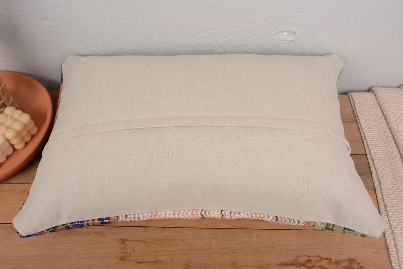 Orange & Green 16x24 Handmade Patchwork Pillow, Vintage Rectangle Throw - 6