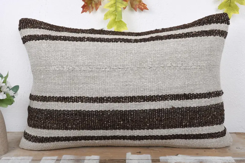 Türk Yastığı, Açık Dövme Yastığı Kılıfı, Yastık Örtüsü, Kilim Yastığı Kapağı, Kanepe için Yastık, 16x24 Bej Yastığı, El Yapımı Yastık Kapağı - 2