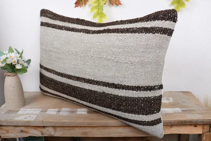 Türk Yastığı, Açık Dövme Yastığı Kılıfı, Yastık Örtüsü, Kilim Yastığı Kapağı, Kanepe için Yastık, 16x24 Bej Yastığı, El Yapımı Yastık Kapağı - 4