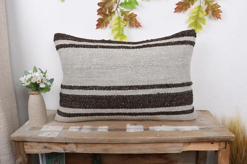 Türk Yastığı, Açık Dövme Yastığı Kılıfı, Yastık Örtüsü, Kilim Yastığı Kapağı, Kanepe için Yastık, 16x24 Bej Yastığı, El Yapımı Yastık Kapağı - 1