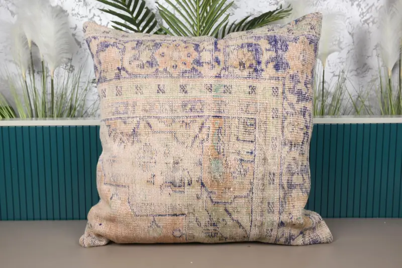 Orangefarbenes südwestliches besticktes Wurfkissen, Vintage 32x32 Kissen