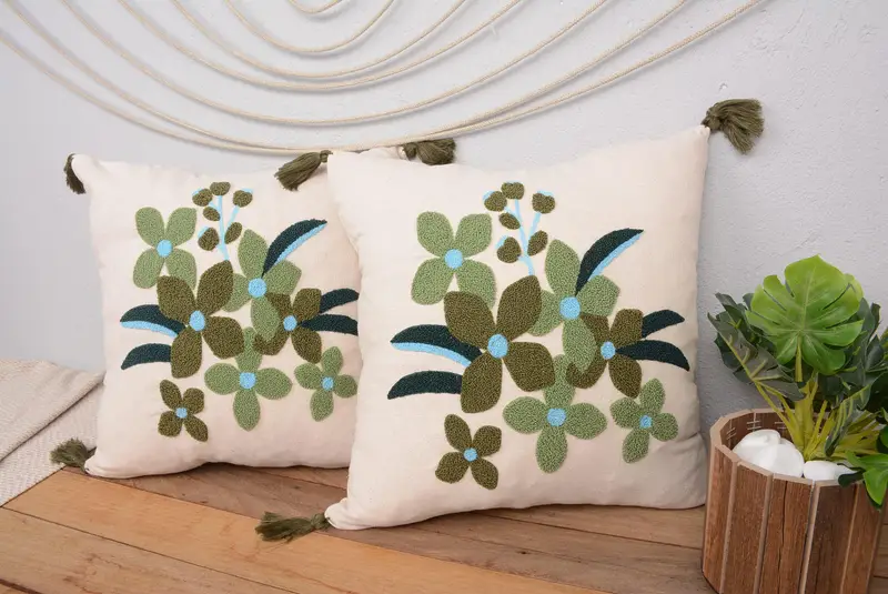 Almohada bordada del suroeste hecha a mano, almohada de lanzamiento vintage de 16x16