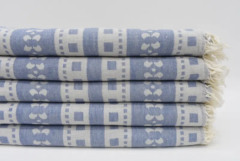 Personalized Beach Towel, Custom Blue Patterned Organic Cotton, 70x36 Inches