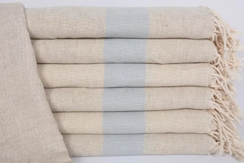 Bath Towel Personalized Baby Blue Striped Organic Cotton, 70x36 Inches