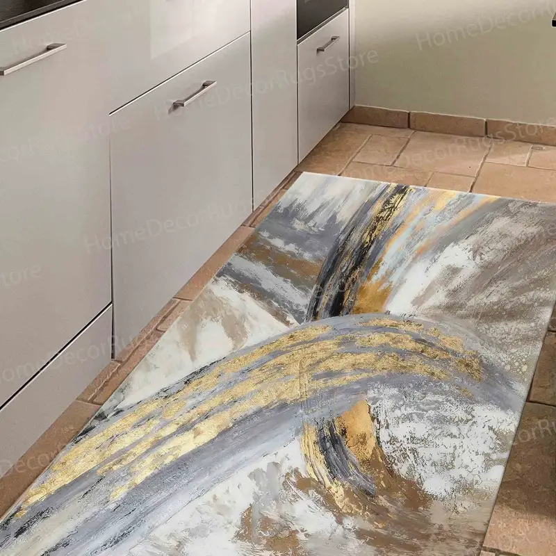 Alfombra Estampada Elegante: Mármol Dorado, Lujo, Diseño Contemporáneo