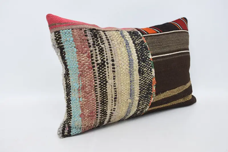 Boho Pillow, Hippie Throw Pillow Case, Kilim Cushion Sham, Pillow for Sofa, Pillow Cover, Christmas Cushion Cover, 16x24 Brown Pillow Sham - 3