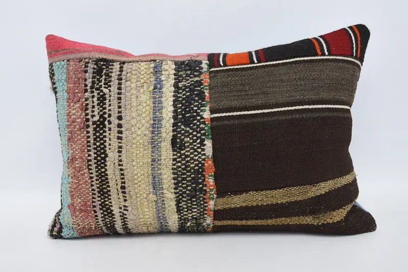 Boho Pillow, Hippie Throw Pillow Case, Kilim Cushion Sham, Pillow for Sofa, Pillow Cover, Christmas Cushion Cover, 16x24 Brown Pillow Sham - 1