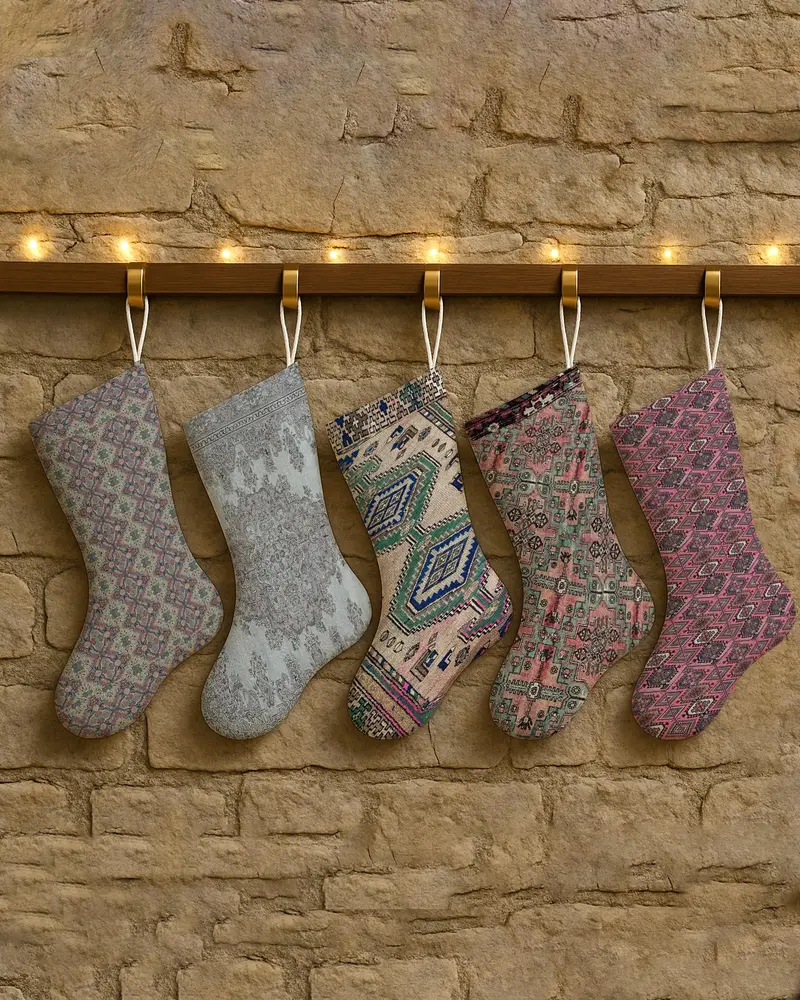 Media navideña roja con adornos, media de algodón de 30 pulgadas de ancho