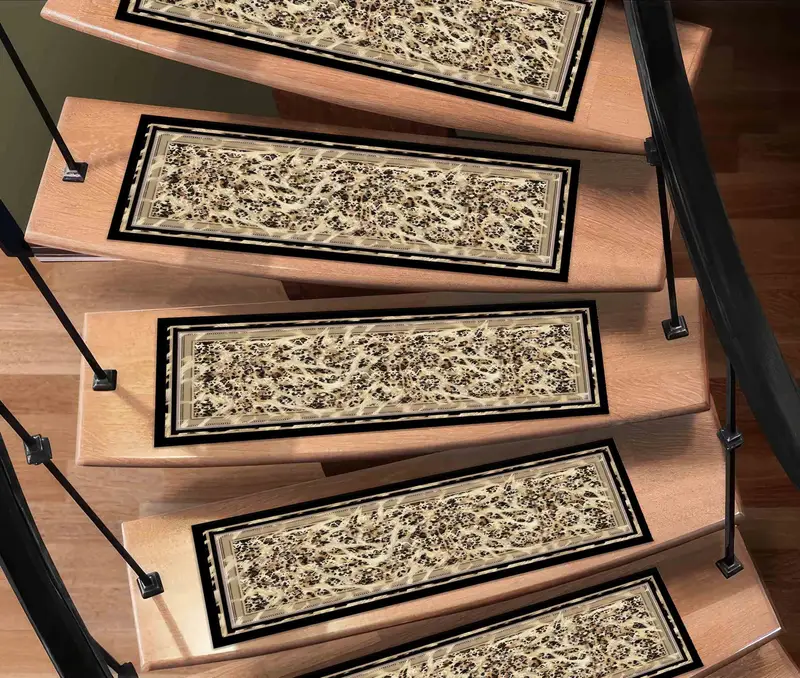 Beige Abstract Printed Rug: Modern Stair Rug with Ethnic Pattern