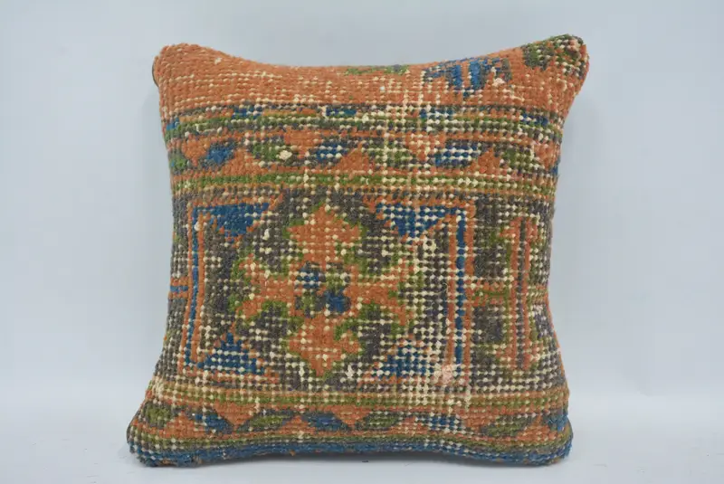 Pillow Case, Crochet Pattern Pillow Sham, Boho Chic Pillow, 12x12 Green Cushion, Turkish Kilim Pillow, Interior Designer Pillow, Pillow for Sofa - 1