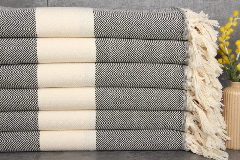 Personalized Turkish Cotton Beach Towel Chevron Black White, 40x71 Inches