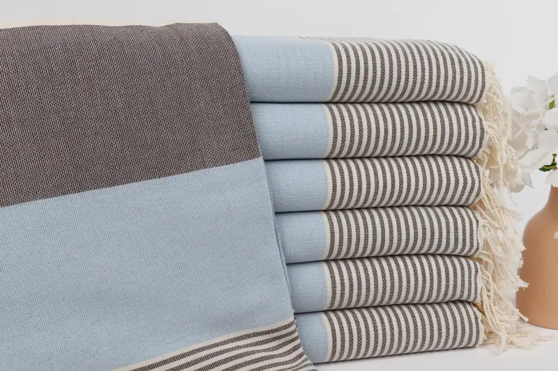 Çizgili Havlu Pamuk Bebek Mavisi-Kahverengi, 40x67 İnç