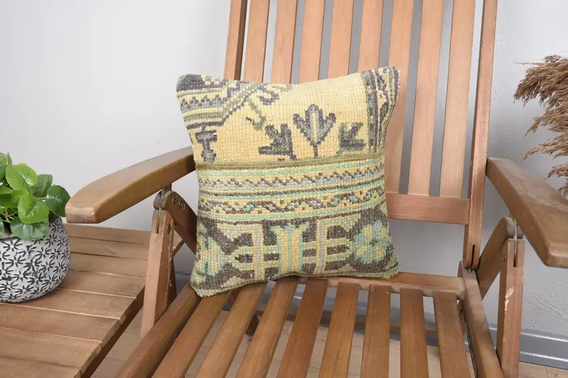 Yellow Coastal Throw Pillow, Decorative 36x36 cm Pillowcase, Antique Cushion Cover - 1