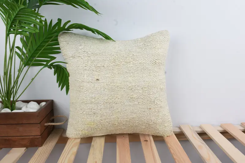 Vintage Kilim Pillow, Lounge Throw Pillow Sham, 16x16 White Pillow Case, Decorative Bolster Pillow Case, Pillow, Throw Kilim Pillow, Kilim Pillow - 1