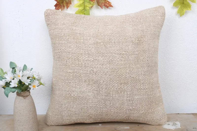 Pillow Cover, Vintage Kilim Pillow, Outdoor Patio Cushion Case, 16x16 Beige Pillow Sham, Kilim Cushion Sham, Handmade Kilim Cushion - 2