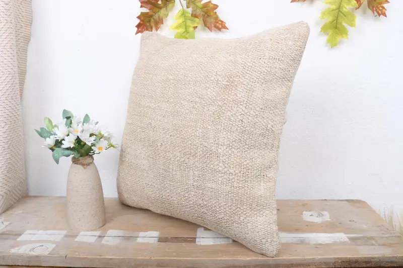 Pillow Cover, Vintage Kilim Pillow, Outdoor Patio Cushion Case, 16x16 Beige Pillow Sham, Kilim Cushion Sham, Handmade Kilim Cushion - 4