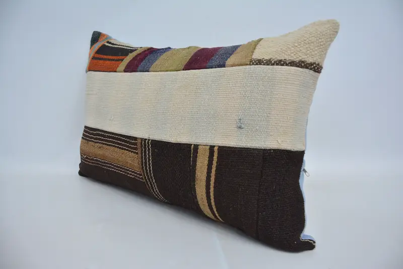 Vintage Kilim Pillow, Cozy Throw Pillow Sham, 16x24 Brown Pillow Case, Cushion Cover, Boho Pillow Sham Cover, Ethnical Kilim Rug Pillow - 4