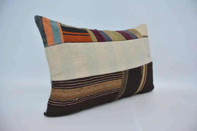 Vintage Kilim Pillow, Cozy Throw Pillow Sham, 16x24 Brown Pillow Case, Cushion Cover, Boho Pillow Sham Cover, Ethnical Kilim Rug Pillow - 3
