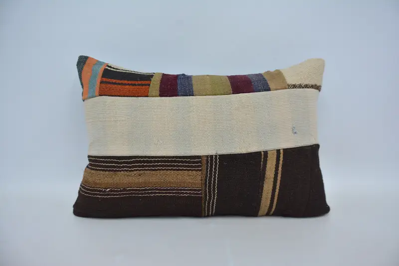 Vintage Kilim Pillow, Cozy Throw Pillow Sham, 16x24 Brown Pillow Case, Cushion Cover, Boho Pillow Sham Cover, Ethnical Kilim Rug Pillow - 1