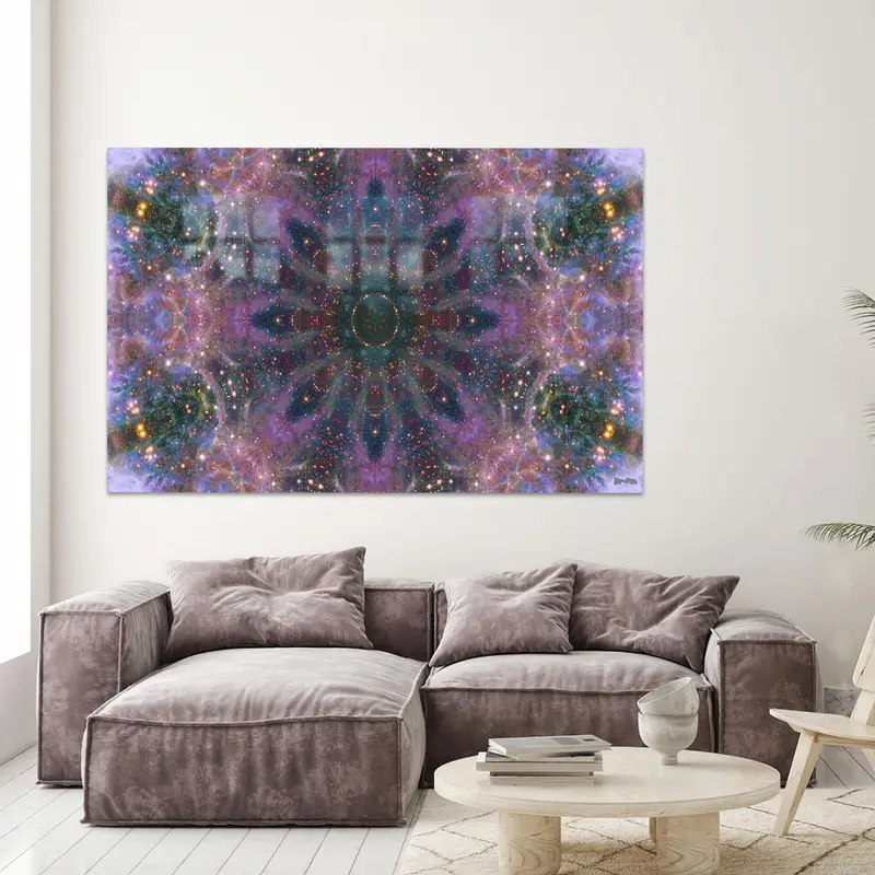 Zarif Baskılı Cam: Modern Mor Mandala Soyut Tasarım