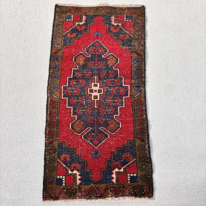 1.7x3.4 ft Turkish Vintage Rug, Small Rug, Oushak Red Wool Rug - 1