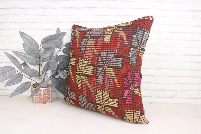 Pillow for Couch, Floor Pillow Case, Pillow Case, Home Decor Pillow, Hippie Throw Cushion, 24x24 Red Pillow, Interior Designer Pillow - 4
