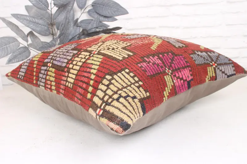 Pillow for Couch, Floor Pillow Case, Pillow Case, Home Decor Pillow, Hippie Throw Cushion, 24x24 Red Pillow, Interior Designer Pillow - 6