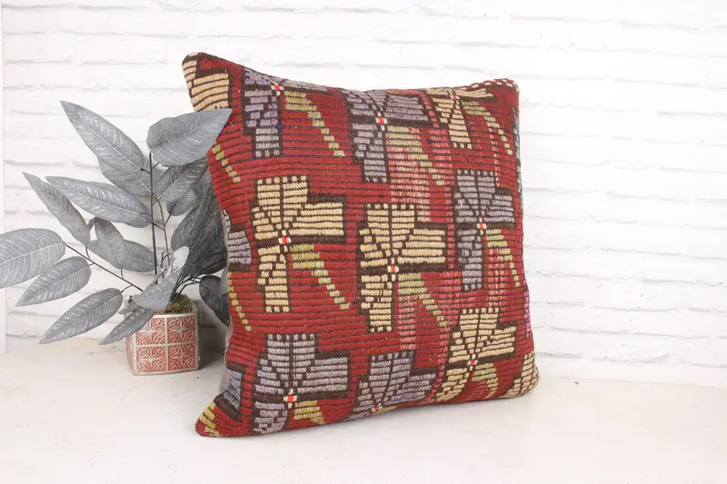 Pillow for Couch, Floor Pillow Case, Pillow Case, Home Decor Pillow, Hippie Throw Cushion, 24x24 Red Pillow, Interior Designer Pillow - 3