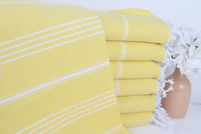 Personalized Lemon Yellow Striped Towel, 40x71 Inches, Organic Turkish Cotton
